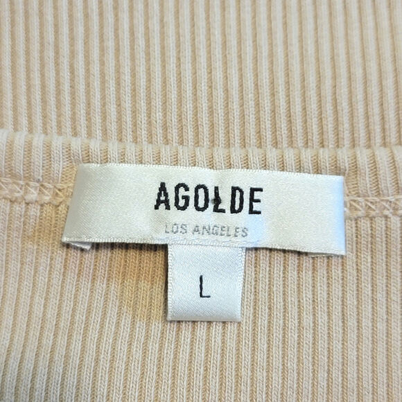 AGOLDE Ribbed Tank Top in Latte Racerback Organic Cotton Casual Summer Beige L - Picture 7 of 9